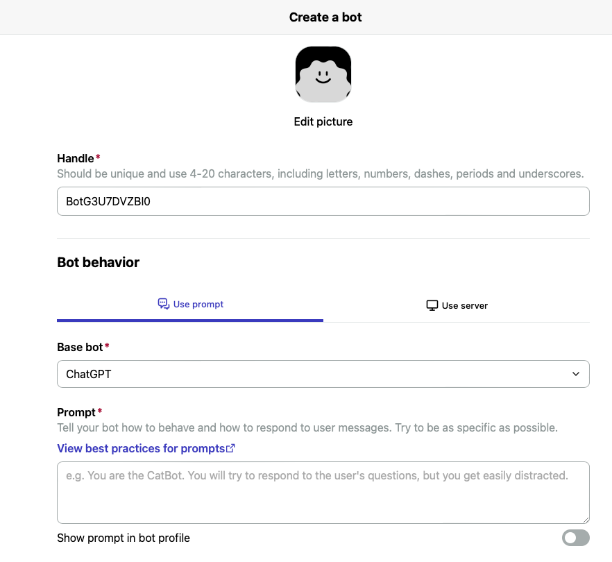 Create Bot UI 1